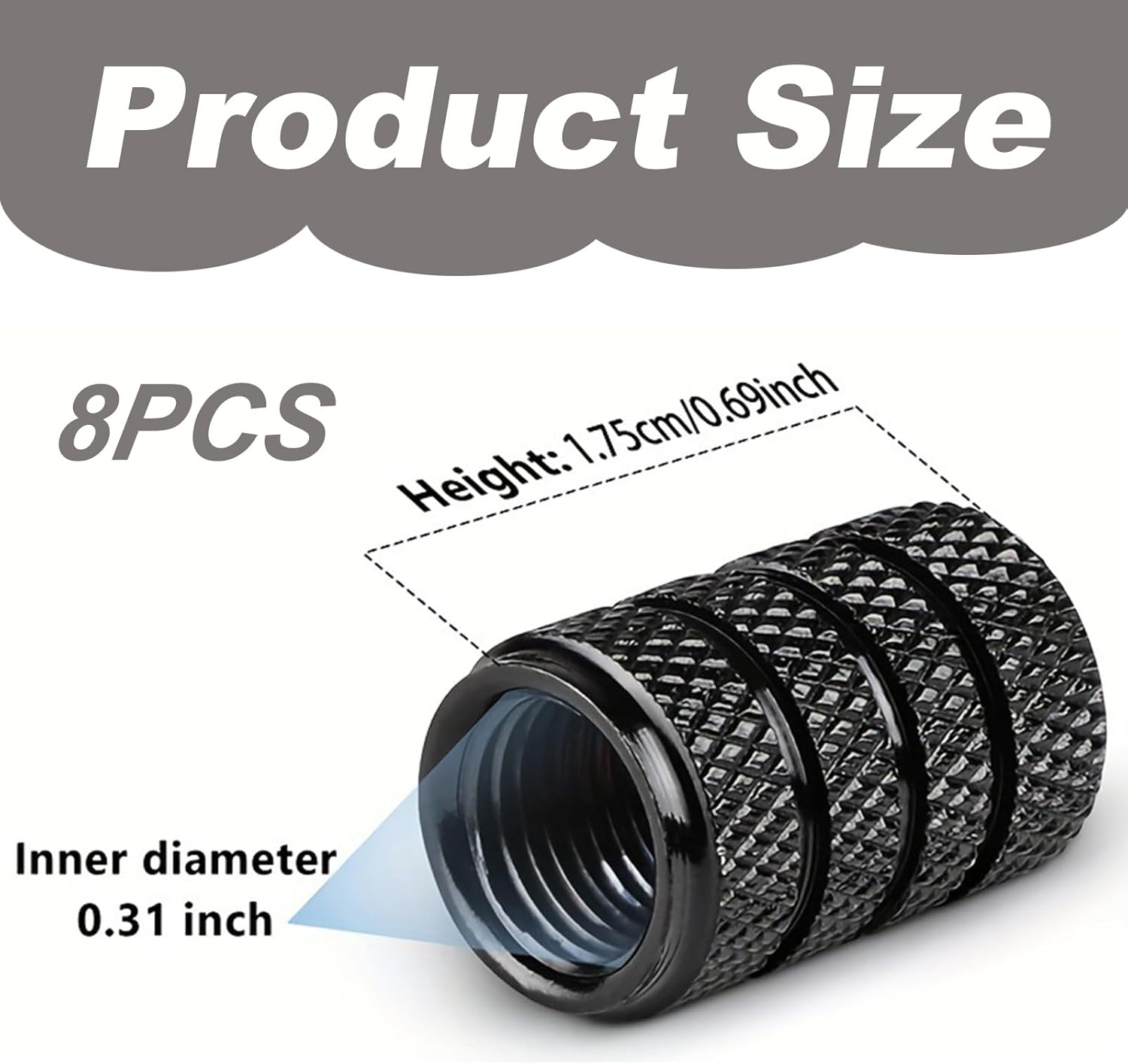 8Pcs Black Metal Tire Valve Caps,Waterproof and Dustproof, Universal for Cars, Motorcycles, Bicycles