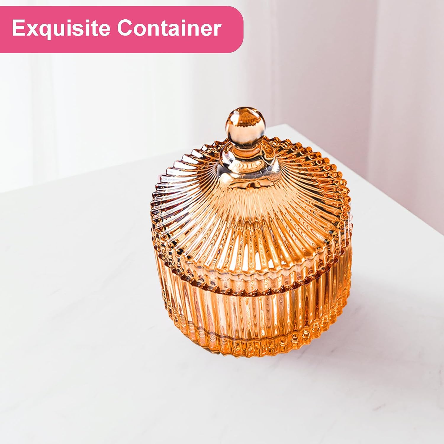 Body Powder Puff and Container, Glass Box for Dust Puff, Powder Applicator with Case for Dusting Powder (Retro) - Light Pink image number 3