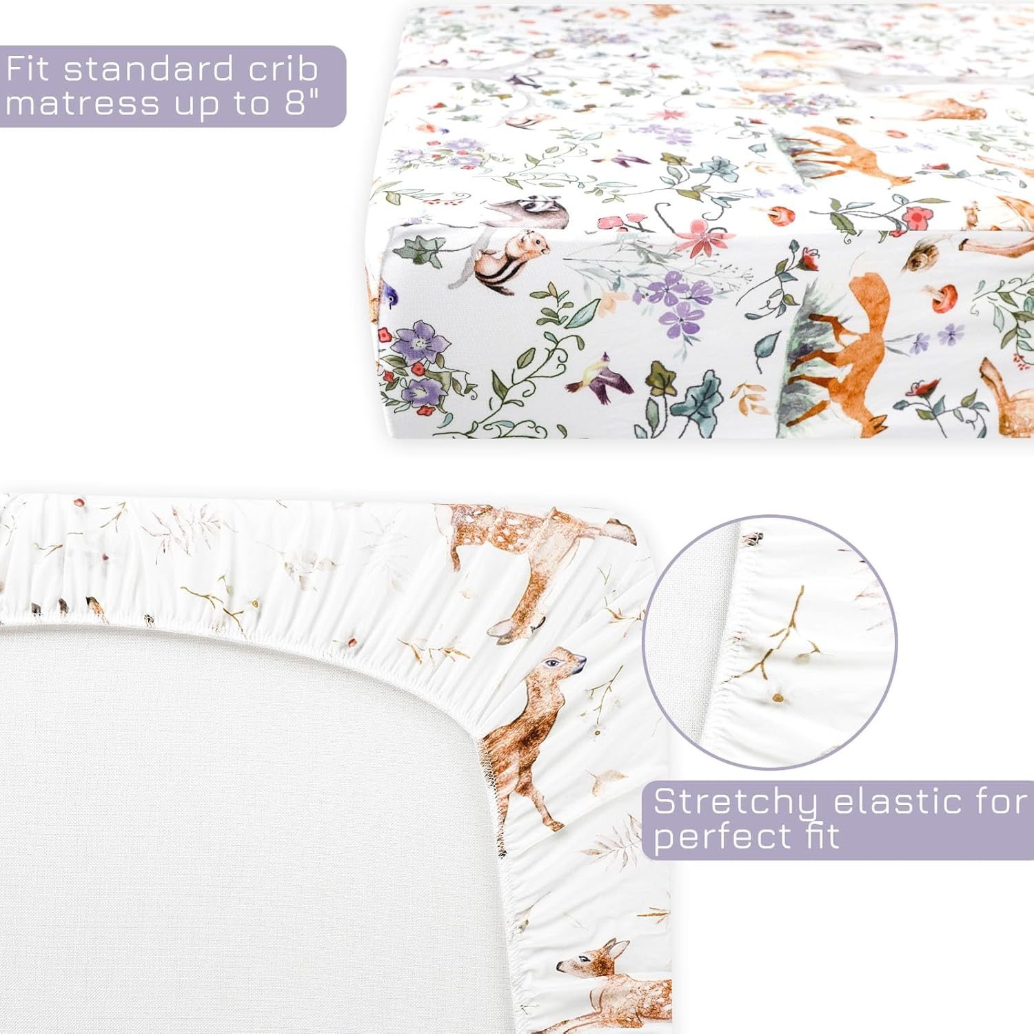 Fitted Crib Sheet 2 Pack, Crib Sheets 28"X 52" for Boys & Girls, Super Soft Breathable Toddler Bed Sheets for Standard Crib & Toddler Bed Mattress, Woodland Animal