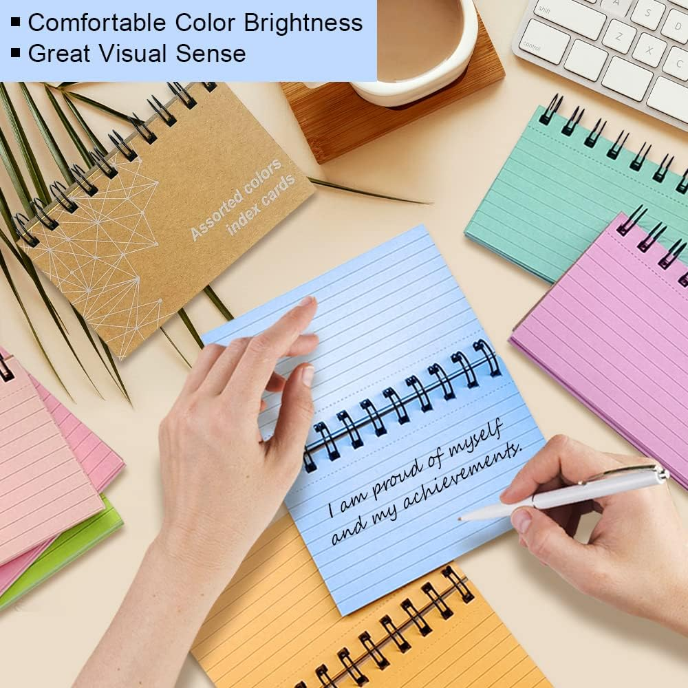 Blank Index Cards, Assorted Colored Ruled Index Cards 3X5 Inches, Great Spiral Note Cards & Memo Cards for School, Office, Learning and Memory Cards (400 Count)