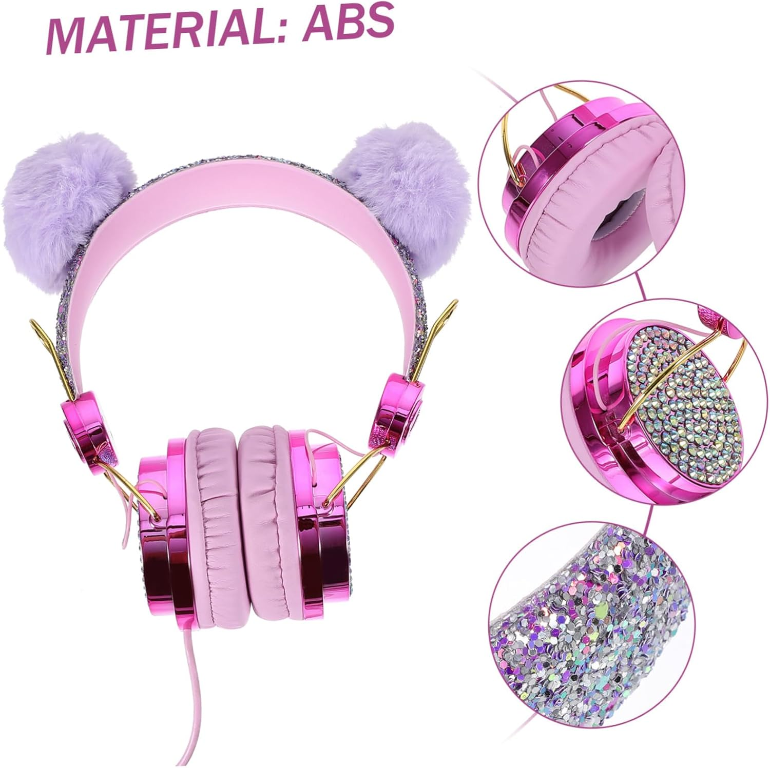 SHOWERORO Kids Cartoon On-Ear Headphones for Children with Plush Ears, Volume Limiting Adjustable Headset for Travel and Everyday Use, Random Color image number 6