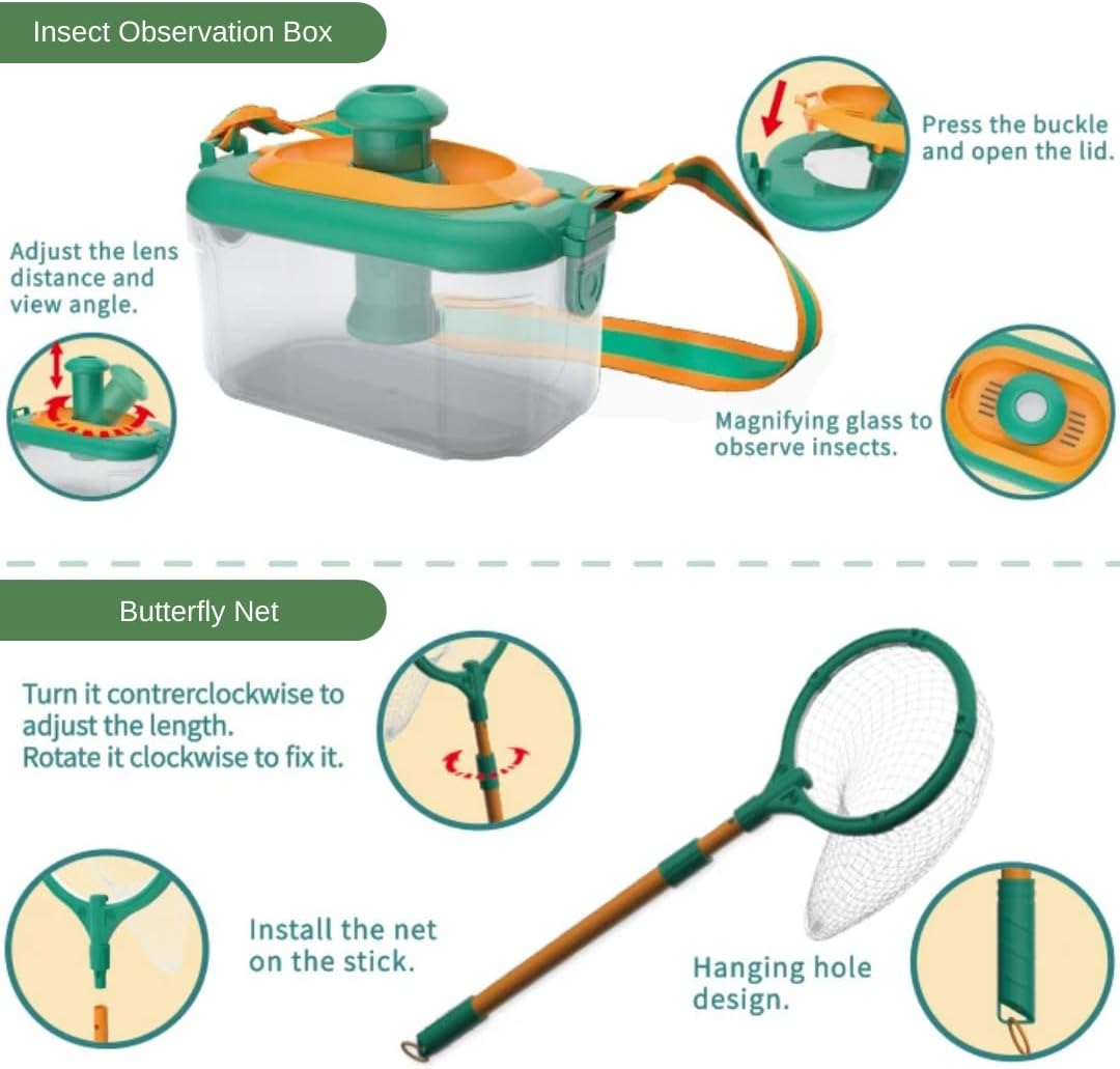 Why2Wise Bug Catcher Kit for Kids - Outdoor Explorer Kit with Insect Box,Binoculars, Magnifying Glass, Net, Tweezers, Clamp, Whistle - Educational Toy 3+ Years Old Boys Girls image number 3