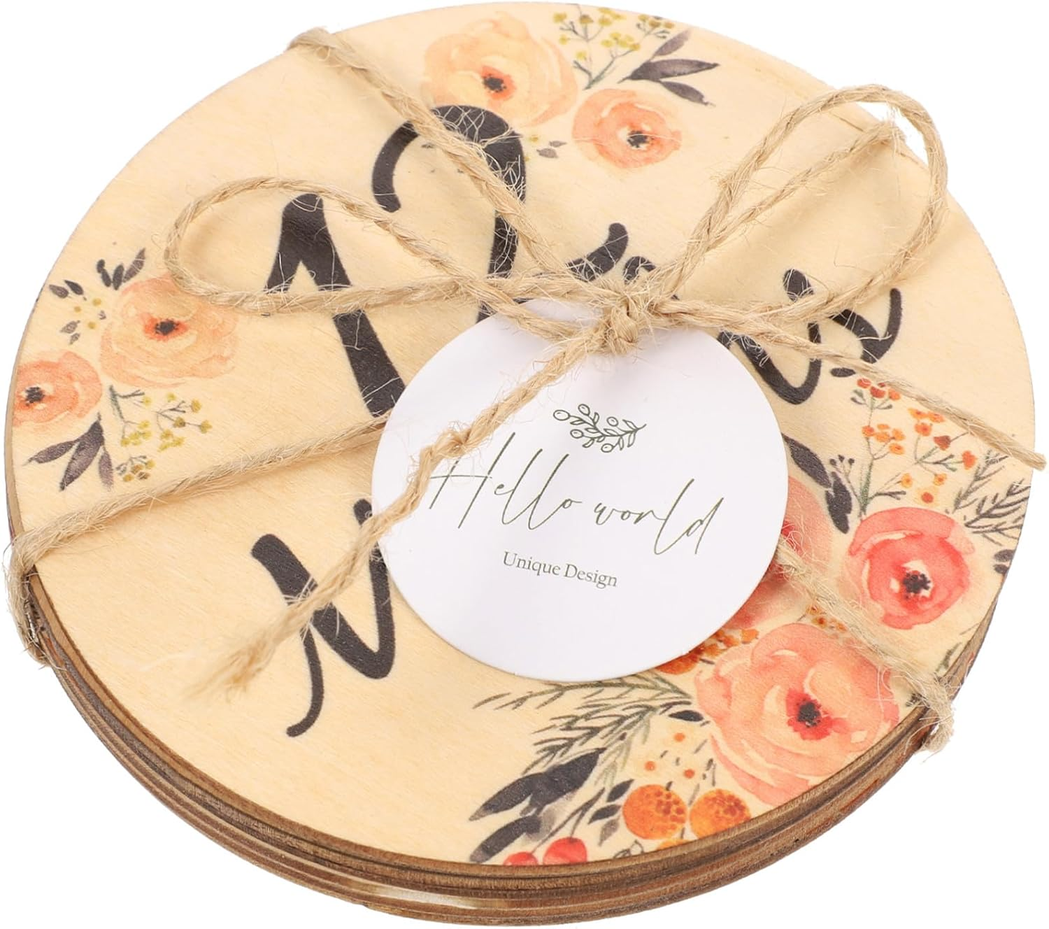 VANZACK 6 Pcs Wooden Monthly Milestone Cards Double Sided Flower Pattern Photo Props Newborn Growth Sign for Photography and Keepsake image number 1