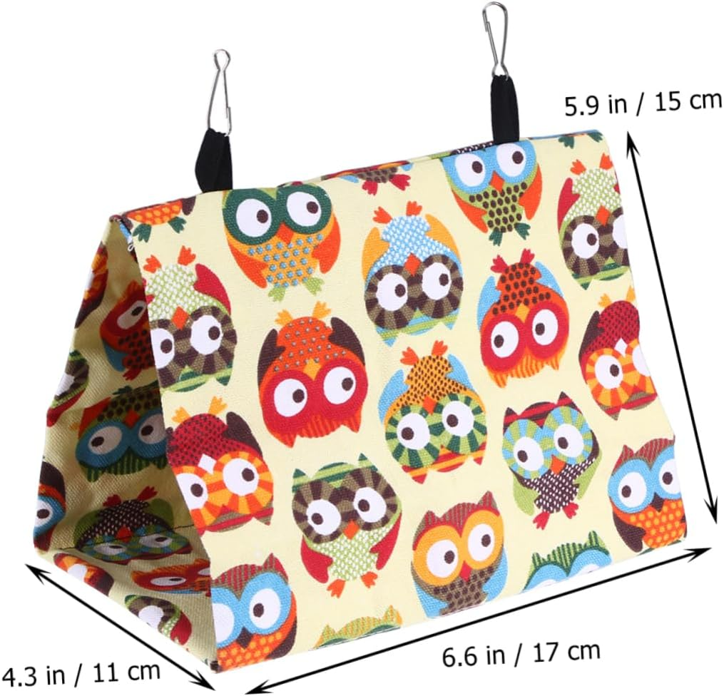 VILLFUL Parrot Nest Canvas Triangle for Conures Owl Print Design Comfortable Bird Bed for Parrots and Small Birds Ideal for Bird Cage Accessories image number 2