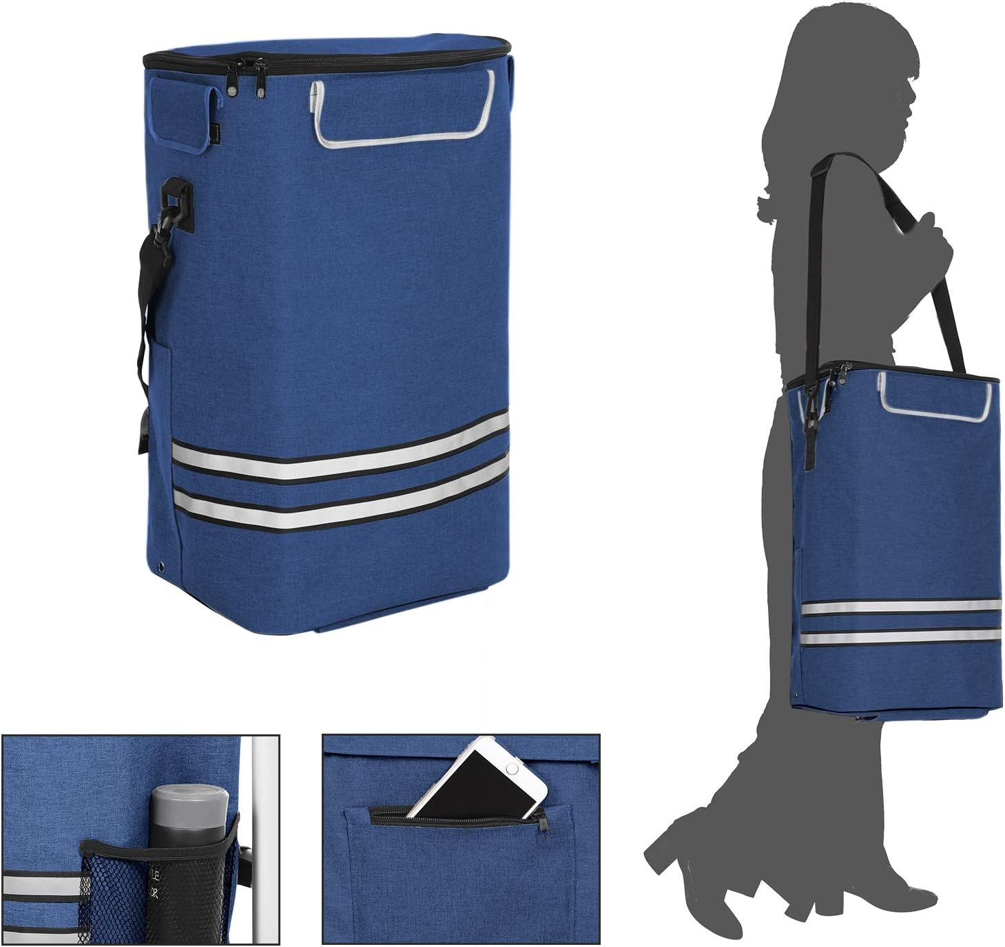 SONGMICS Shopping Trolley, Foldable Shopping Cart, Solid, with Insulated Cooling Bag, Large Capacity 35L, Multifunctional Luggage Cart with Wheels, Detachable Backpack, Blue KST02BU image number 1