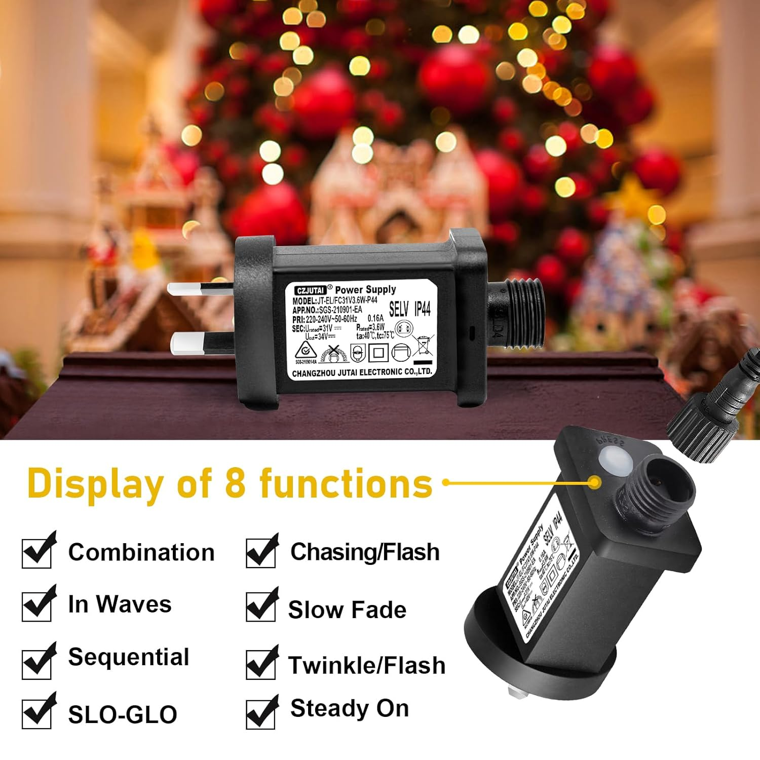 31V 3.6W Power Supply for CZJUTAI JT-EL/FC31V3.6W with 8 Modes, Memory & 6 Hour Timer, IP44 for Christmas Tree Lights [C53T] image number 4
