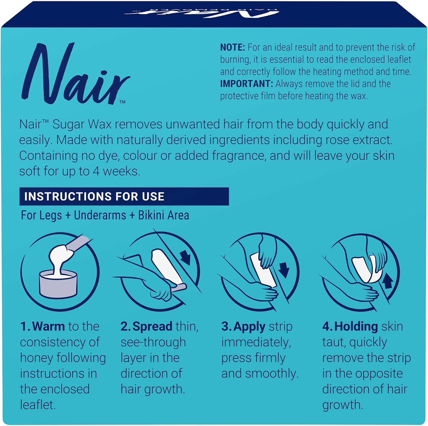 Nair Sugar Wax Hair Removal, 350Ml - Smooth Skin for Weeks, Natural Ingredients, Heat-Ready Formula, Works on Short Hair, Gentle on Skin - At-Home Waxing Kit image number 3