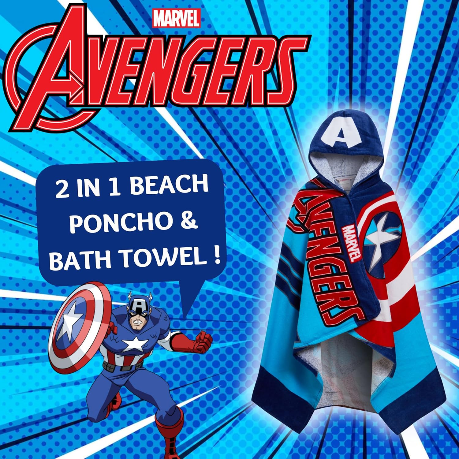 Marvel Captain America Hooded Towel 100% Cotton Avengers Poncho Kids Beach Bath Towel Swimming Wrap Boys Changing Robe image number 1