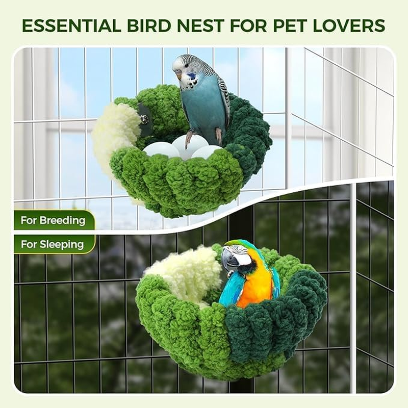 Bird Nest for Cage-S Plush Hanging Bird Bed for Parakeet Breeding Bird House for Conure,Budgie,Cockatiel,Lovebird,Canary,Finch,Hamster,Small Pets,Warm Nest,Green image number 3