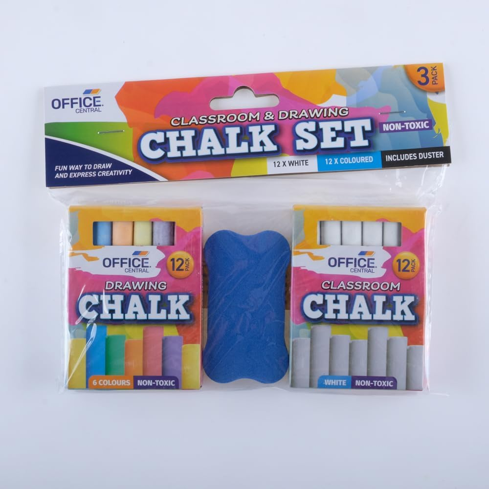 Office Central Chalk Set with Duster (Pack of 3) image number 3