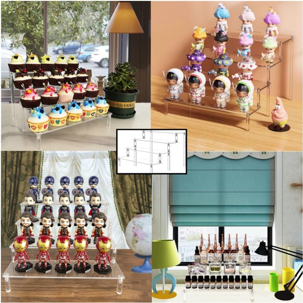 4 Tier Acrylic Riser Display Stand, 30*8 Cm Clear Acrylic Display Riser Cupcake Stand Pop Figure Display Steps for Decoration and Organiser,Perfume Makeup Dessert Display Risers Steps image number 1
