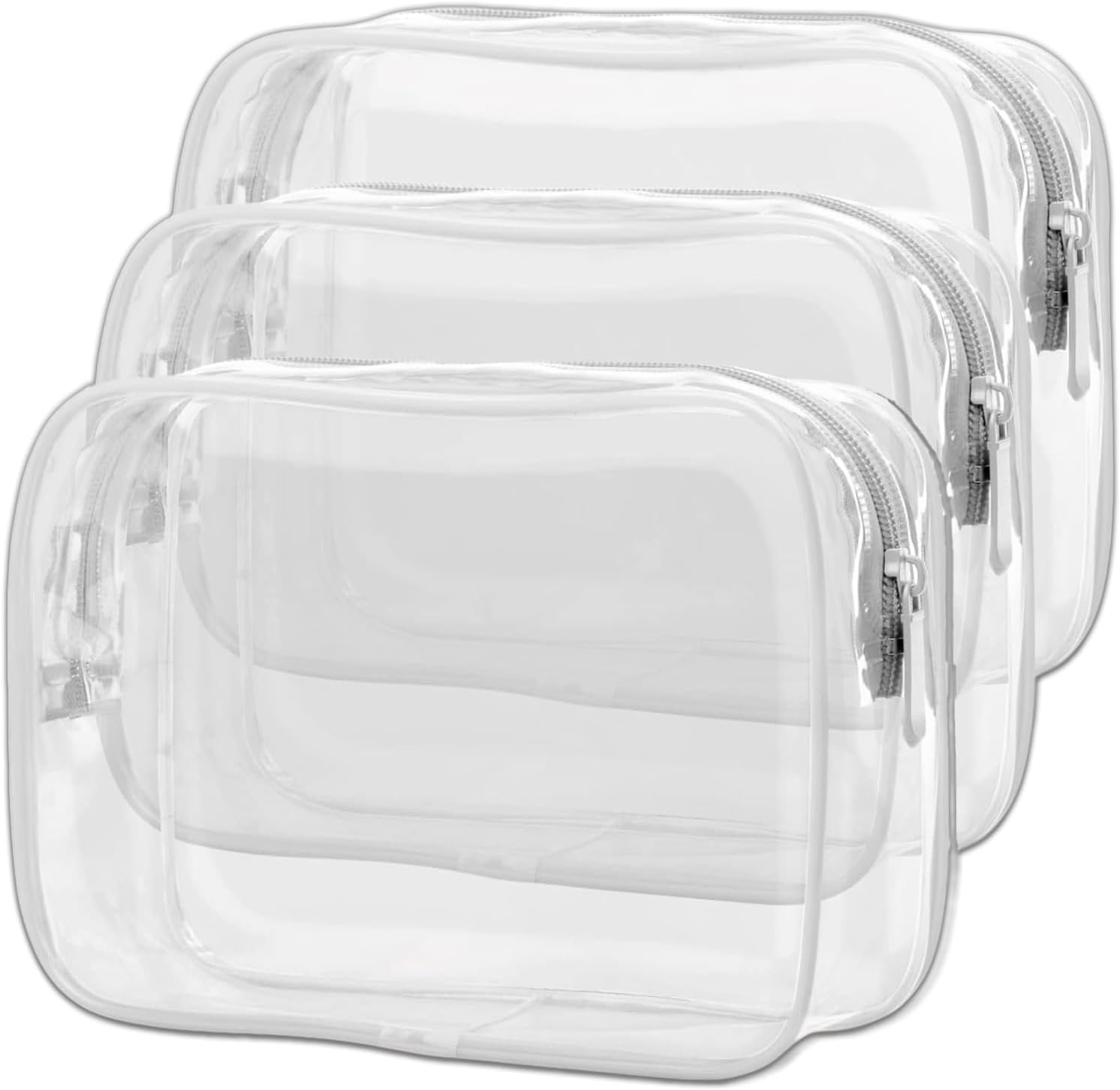Clear Toiletry Bag, 3 Pack Large White Transparent Travel Toiletry Bags for Airport Security, Gym Organisation, Daily Cosmetic Storage image number 3