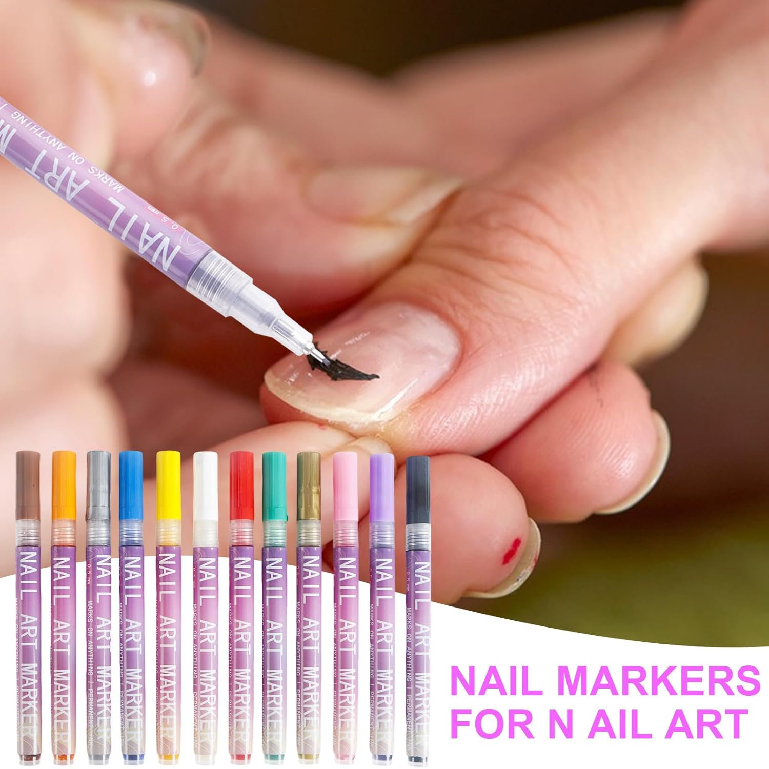 Lisutupode 12 Colors Quick Dry Manicure Art Painting Kit Waterproof 3D Nail Polish Pens Dotting Liner Pen Tools Fine Tip Graffiti Dotting Nail Drawing Acrylic Pen for Girls Women, Manicure Nails DIY image number 6