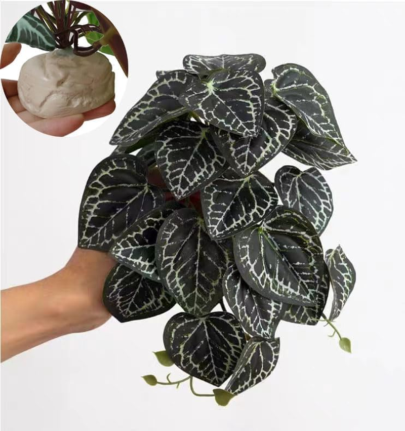 Reptile Plants,Terrarium Decor,Amphibian Habitat Decor,Artificial Plants for Gecko Chameleon Snake Tortoise Tank Accessories with Base（Anthurium Crystallinum）
