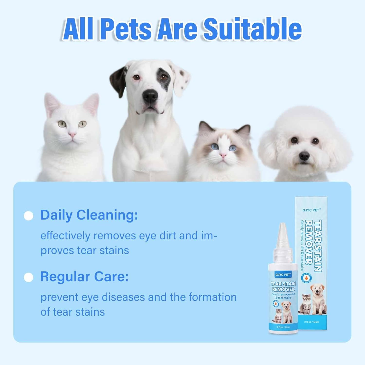 Tear Stain Remover Solution for Dogs & Cats, 60Ml with 20 Cotton Pads &ndash; Gentle Eye Area Cleaner for Tear Stains, Safe & Effective Daily Care image number 2