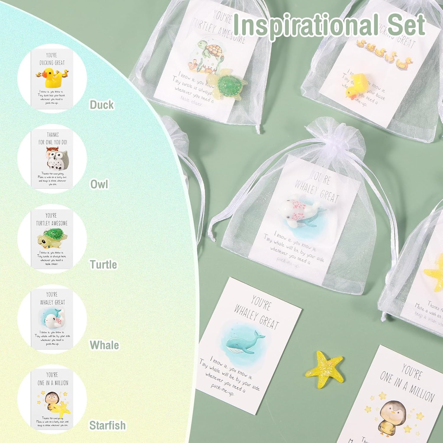 Awobepl Inspirational Appreciation Resin Animal Present,Waterproof Versatile Office Animal Ornament Favor,Pun Motivational Note Cardsfor Employee Coworker Teacher (Style 1) image number 6