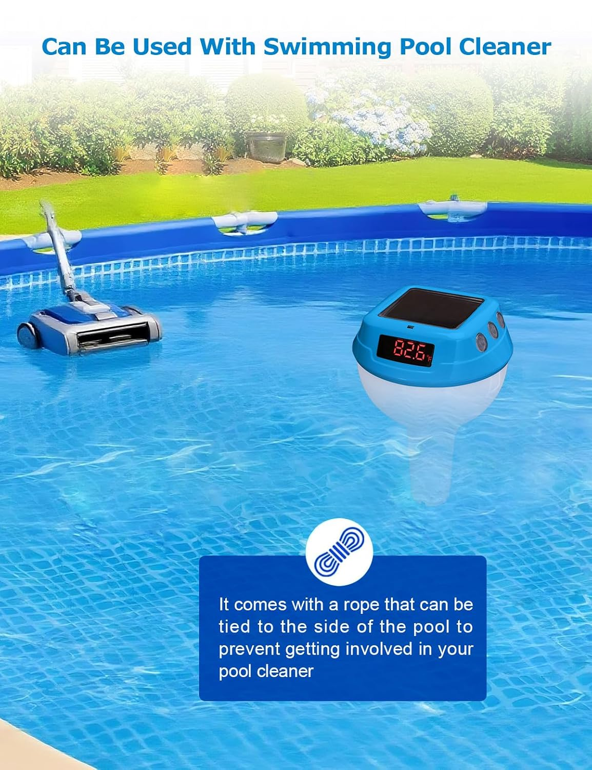 Solar Pool Thermometer Indoor Outdoor Temperature Humidity Monitor, Pool Light, Temperature Humidity Alarms, for Swimming Pools, Hot Springs, Hot Tubs, Baby Baths, Small Ponds image number 4