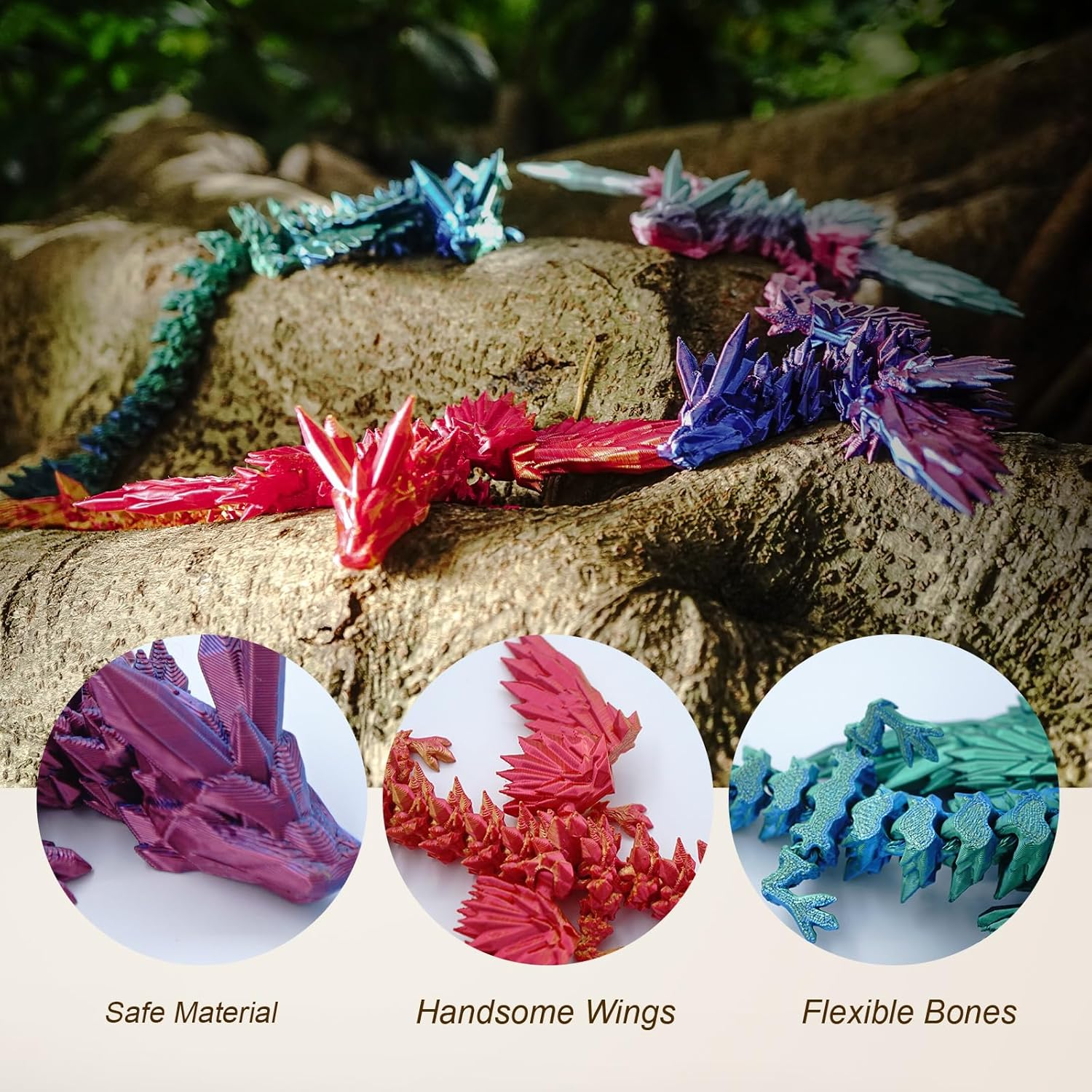 3D Printed Articulated Dragon with Wings - 9" Purple Winged Dragon for Home Office Decor and Executive Desk Toys image number 2