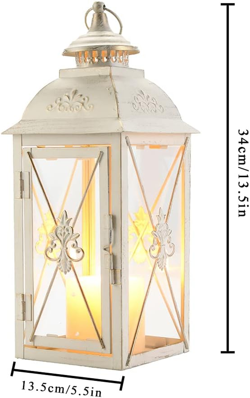 TRIROCKS Vintage Hanging Lantern - 34Cm Decorative Metal & Tempered Glass Candle Holder - Ideal for Indoor/Outdoor Events, Patio, Garden, Parties - Elegant Design with White & Gold Brush Finish image number 2