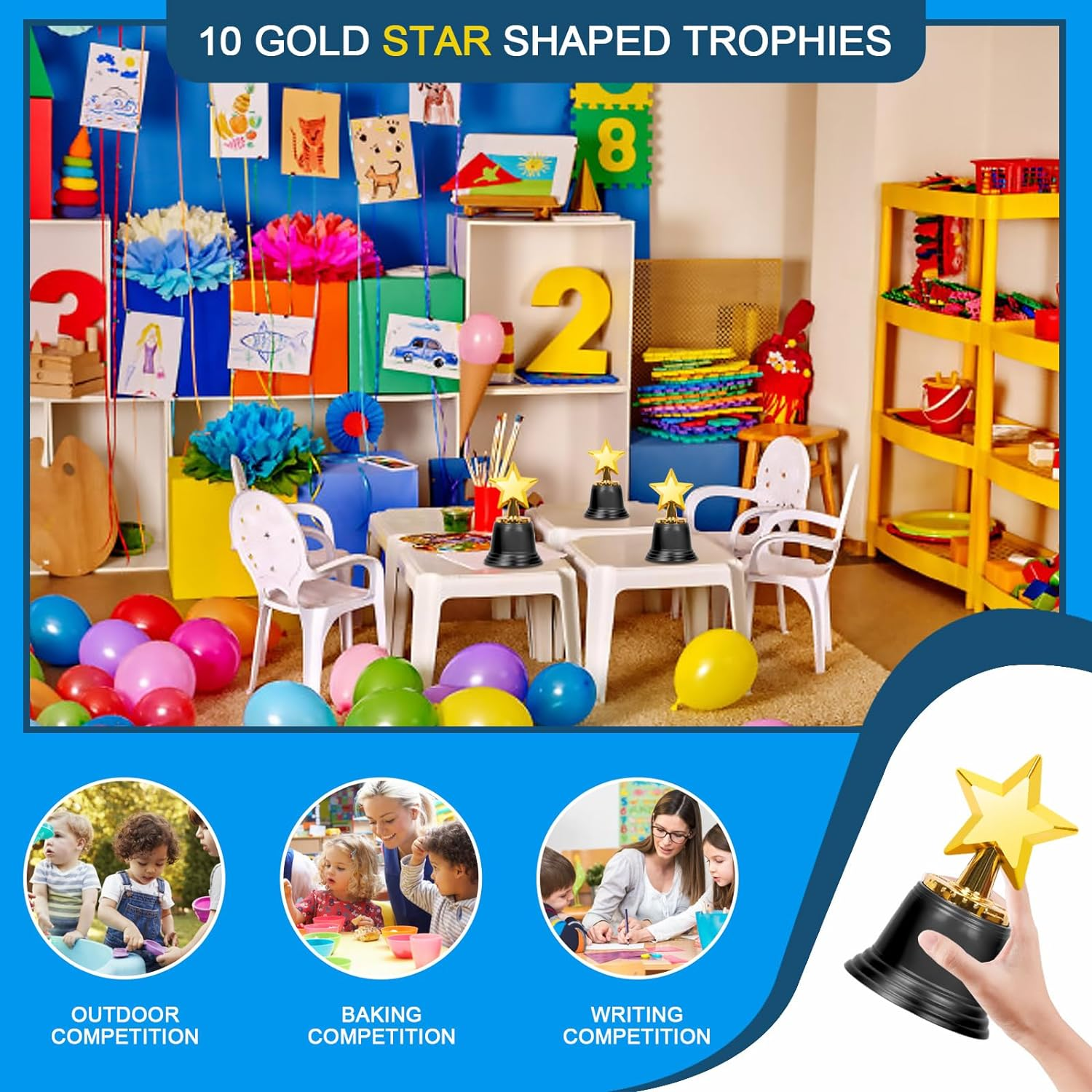 Glarks 10Pcs Mini Star Trophy Awards, 4.5 Inch Gold Award Trophies Plastic Star Trophy Cups for Adults Kids Party Favors, Games/Competitions Winning Prizes and Celebration Rewards image number 6