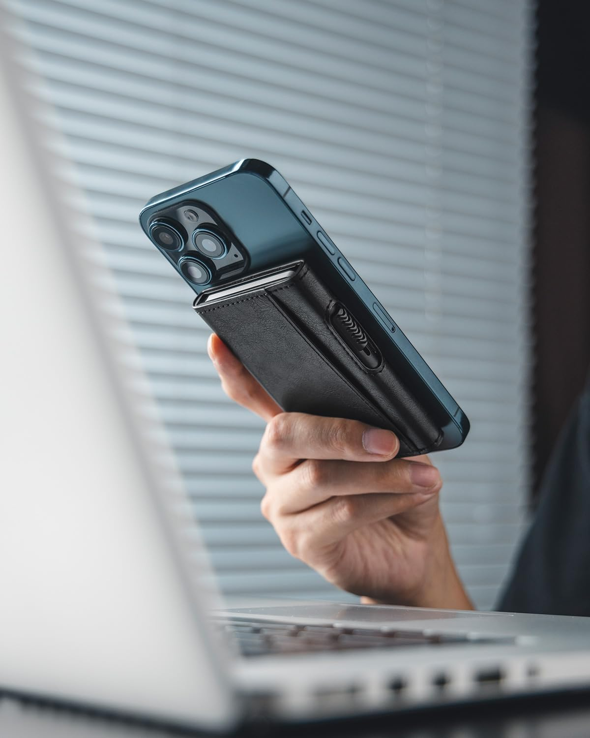 VULKIT Magnetic Wallet Card Holder Phone Card Holders Slim Leather Pop up Case NFC/RFID Blocking, Compatible with Iphone 16/15/14/13/12 Series Black - Black / Black image number 3