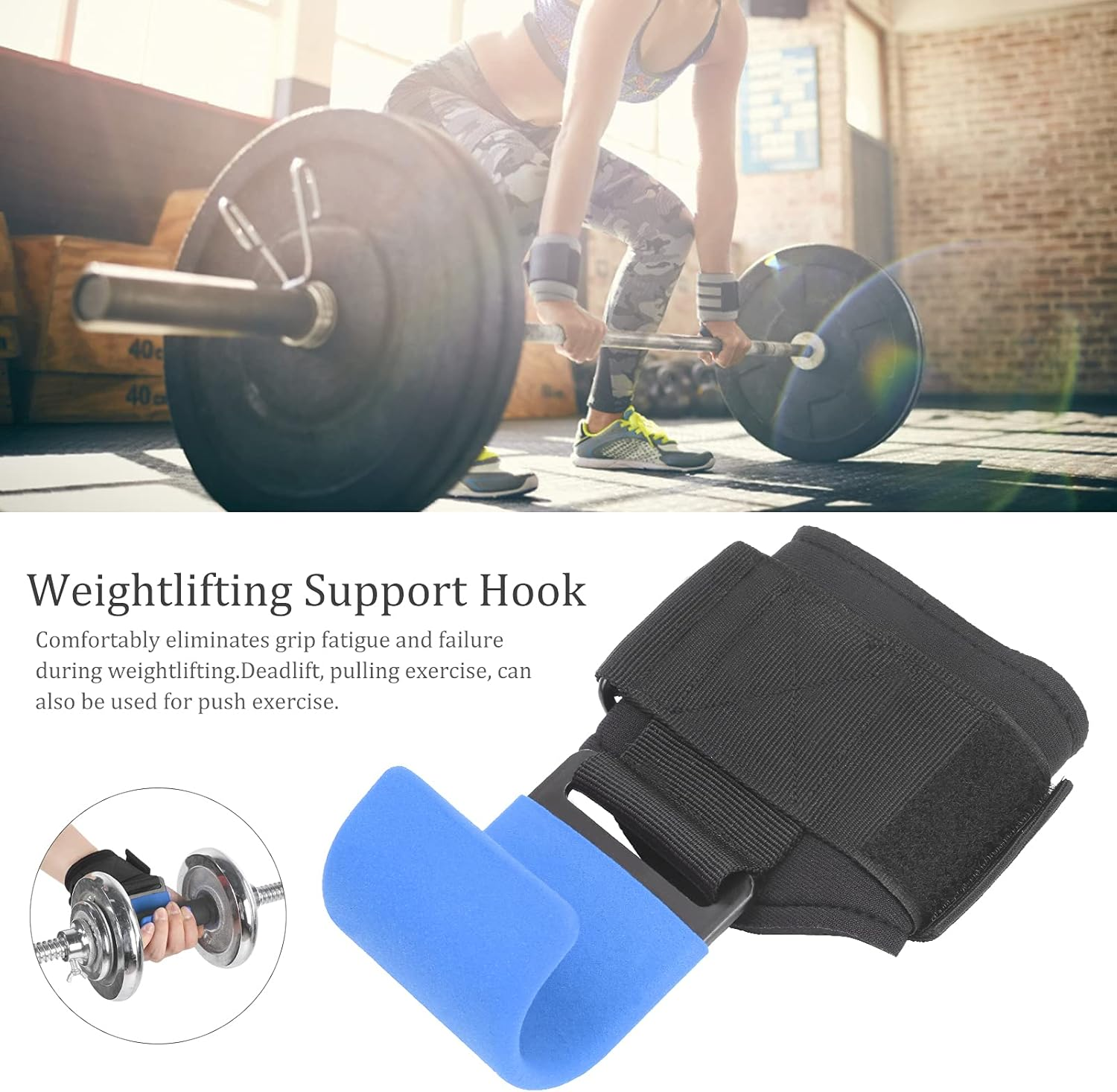 Weight Lifting Strap with Hook, Heavy Duty Wrist Straps Wrist Guard Weightlifting Support Hook Weightlifting Pull up Hook Adjustable (Blue Row Hook)