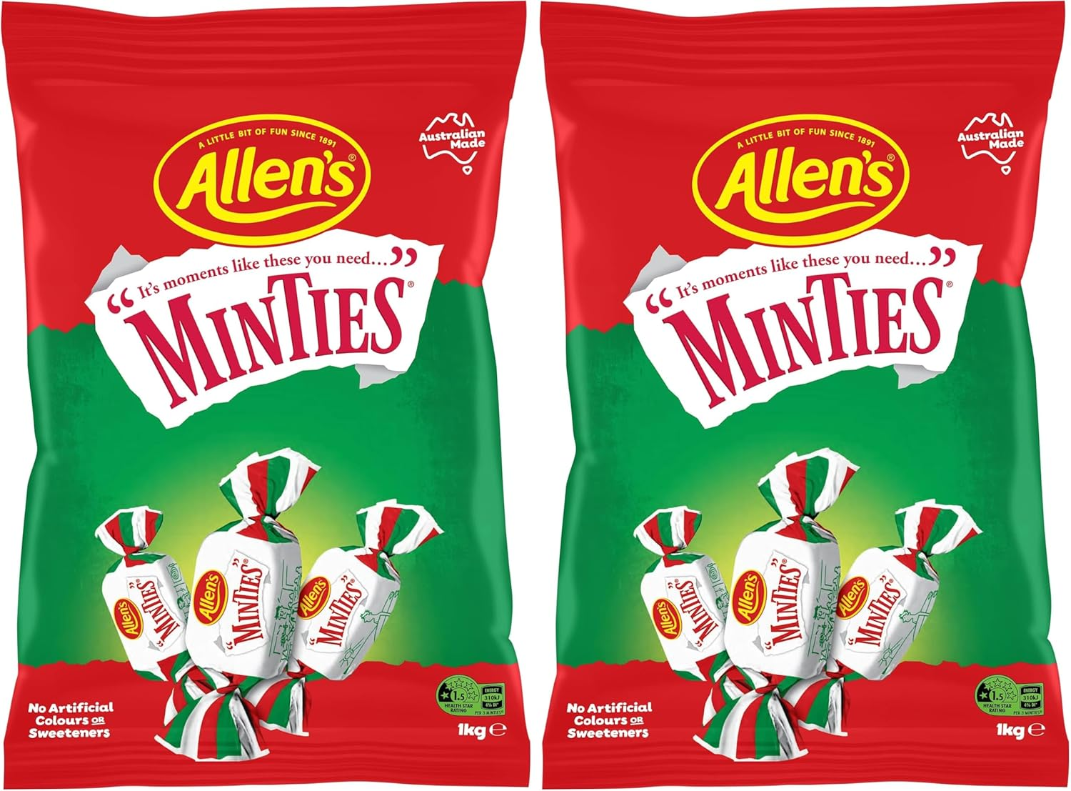 Allens Minties Chewy Bulk Bag Lollies, 1Kg - 21.1 X 5.8 X 31.7 Centimeter image number 1