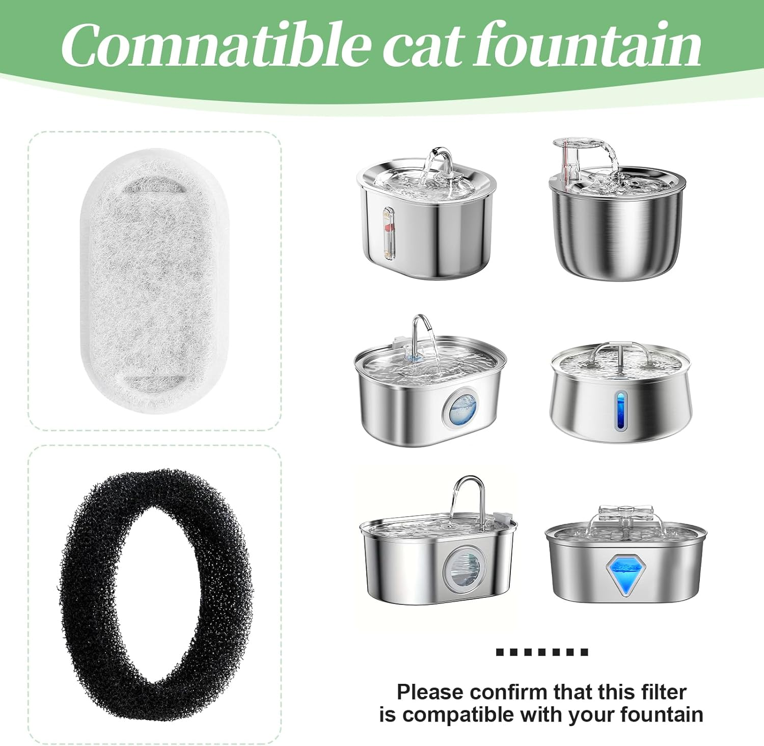 30 Pcs Cat Fountain Replacement Filters for Stainless Steel Pet Water Dispenser - Compatible with 67Oz/2L & 108Oz/3.2L Fountains, Triple-Layer Pet Water Fountain Filter Element with Coconut Carbon image number 4