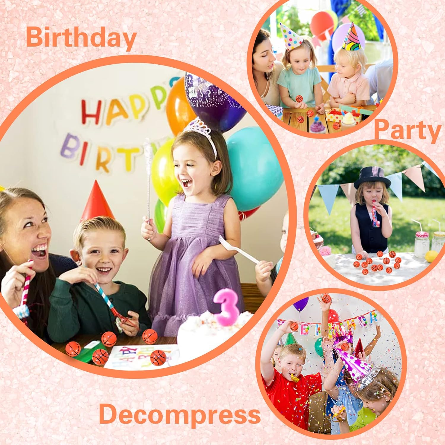 24Pcs Sports Bouncy Balls,Basketball Party Favors for Kids,High Bouncing Basketball Ball,Halloween Bouncing Balls for Party Favors,Ball Games,Stocking Stuffers(32Mm) image number 3