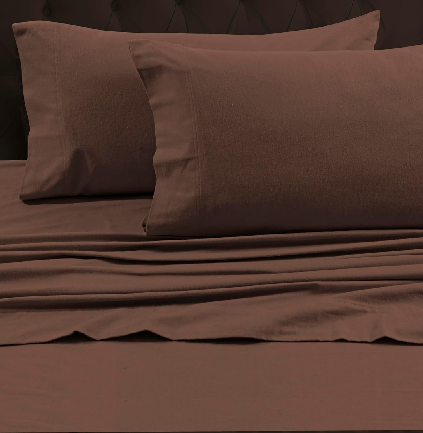 Tribeca Living King Luxury Solid Flannel Generous Size Flat Sheet, Chocolate image number 4