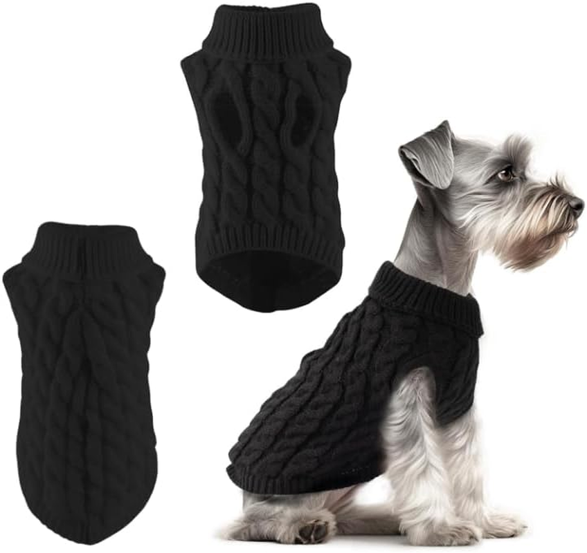 Dog Sweaters 2-Pack Australia - Warm Knitted Turtleneck Jumpers for Small Dogs & Cats Winter Pet Clothes Set | Machine Washable | Striped Design | Perfect for Aussie Climate(Black-S)