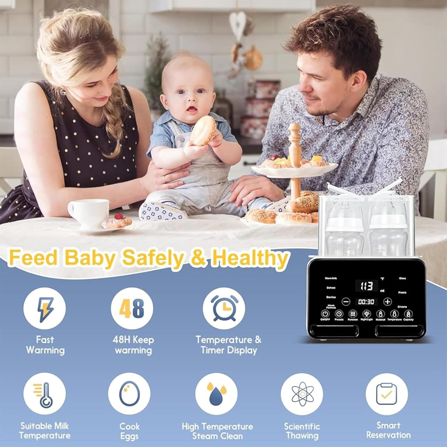 Baby Bottle Warmer, Baby Food Heater, for Breastmilk and Formula with Timer, Fits 2 Bottles, 24H Constant Warming, with Defrost, Heat Baby Food Jars, Sterili-Zing Function, Accurate Temp Control image number 1