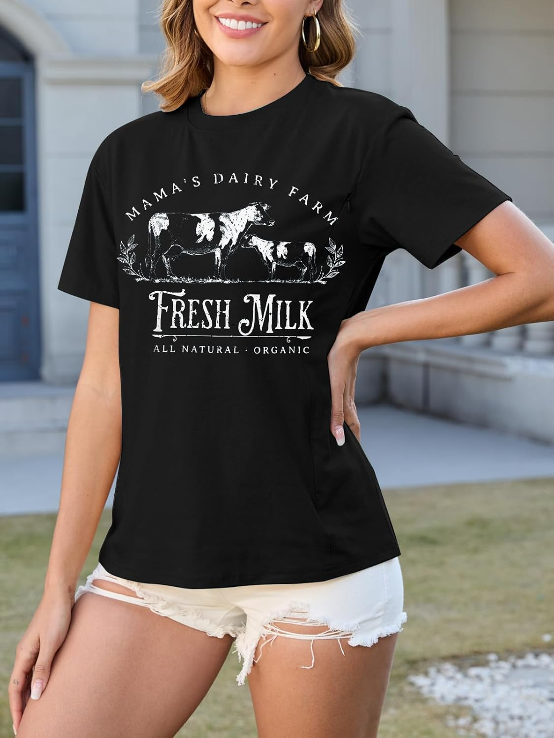 Comfort Breastfeeding Shirts for Women Zip Nursing Tops Causal Distressed Acid Washed Maternity Tees image number 5