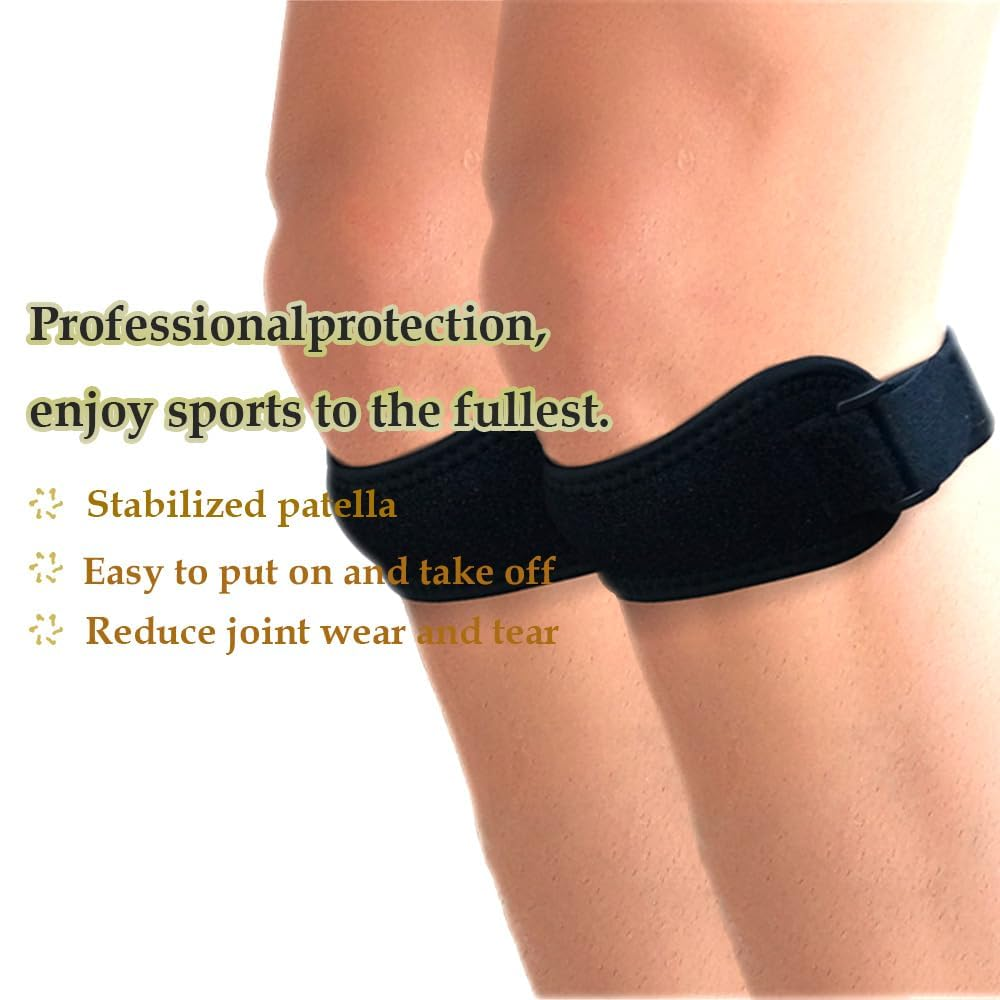 2 Piece Patella Knee Strap, Adjustable Knee Brace for Pain Relief, Tendonitis & Jumper&rsquo;S Knee, Support for Running, Basketball, Hiking, Tennis, Volleyball & Squats, Patellar Tendon Stabilizer Band (Black) image number 2