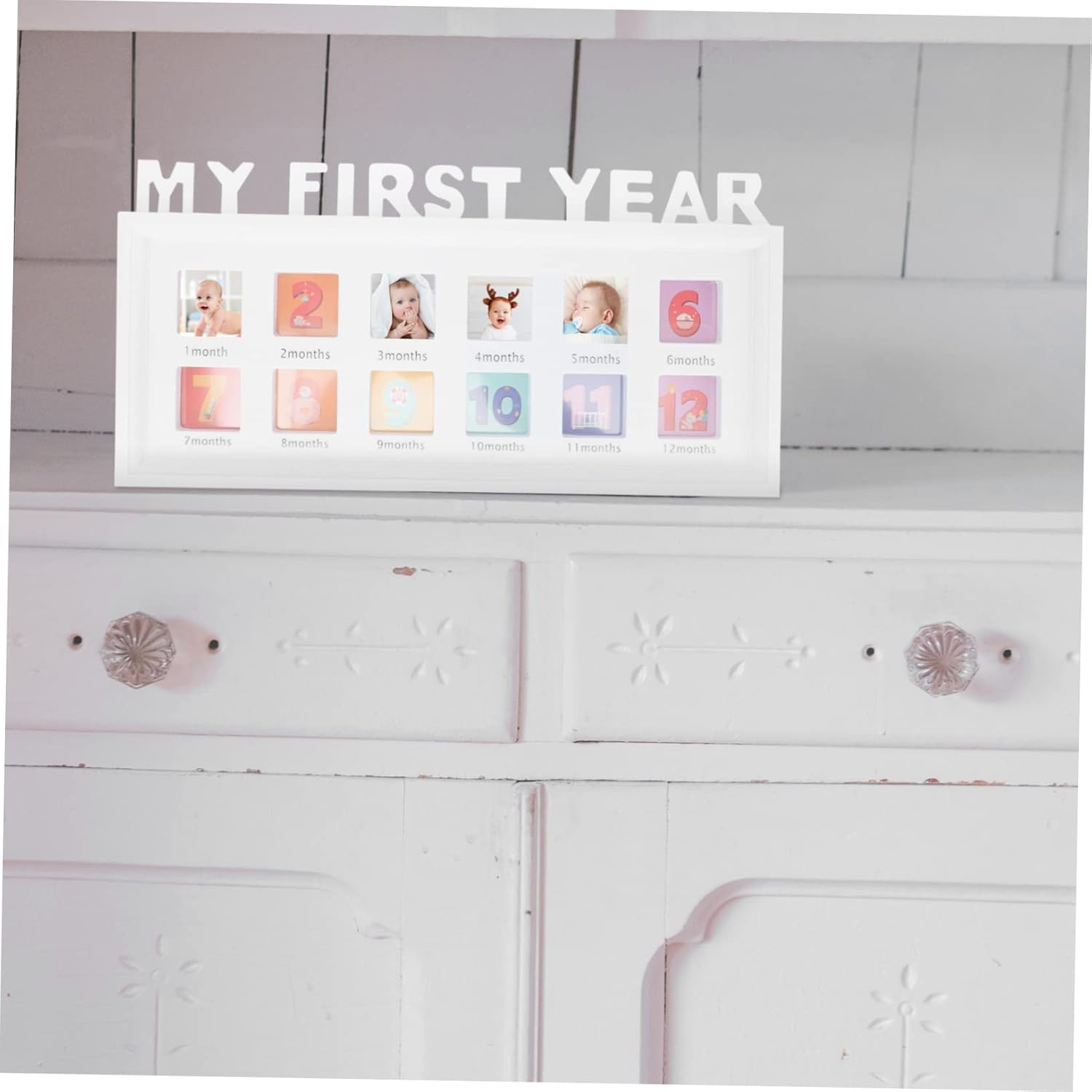 Toddmomy Boy Girl Growth Photo Frame Month Milestone Frame Back Stand White Picture Holder for First Year image number 3