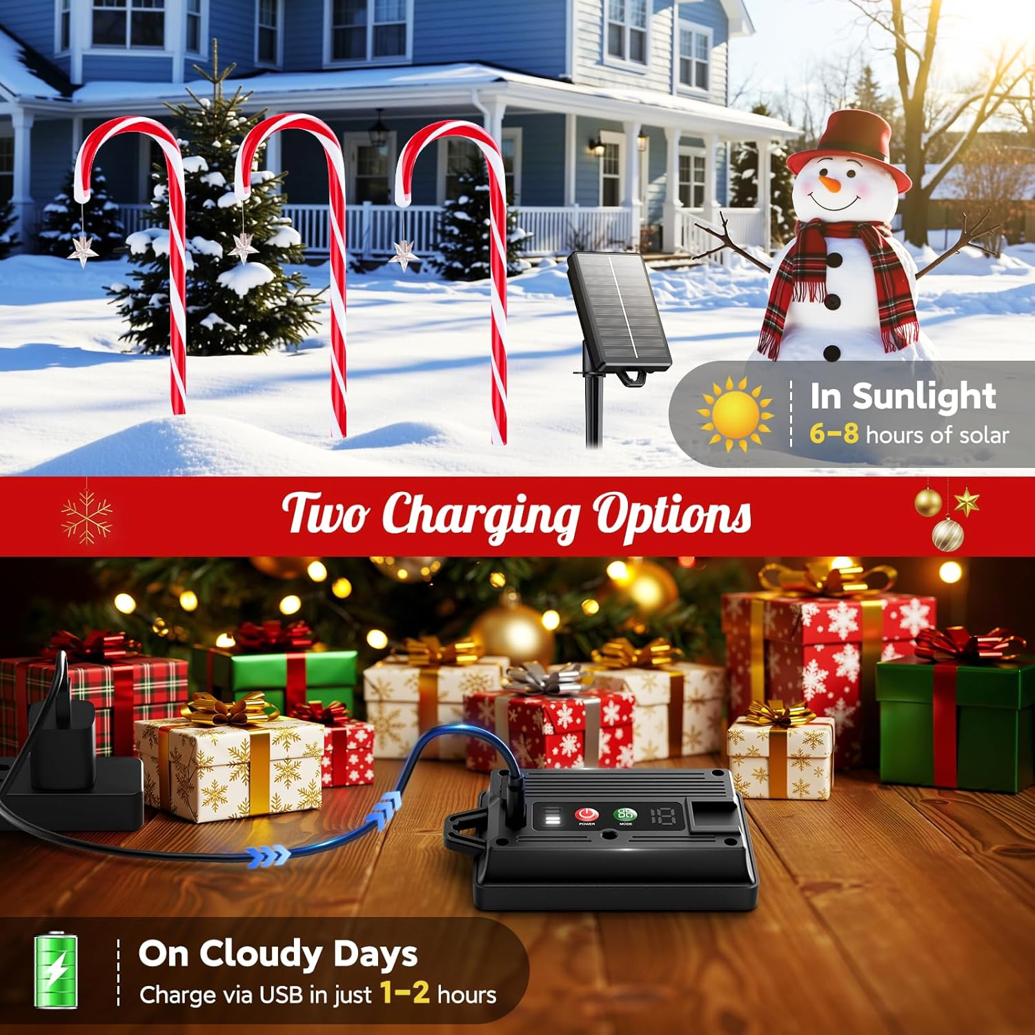 Christmas Decorations Outdoor, 12 Pack Solar Candy Cane Lights Christmas Yard Decorations with 10 Modes and Bright 72 LED, 28Ft Longer Waterproof Candy Cane Pathway Lights Xmas Gift image number 6