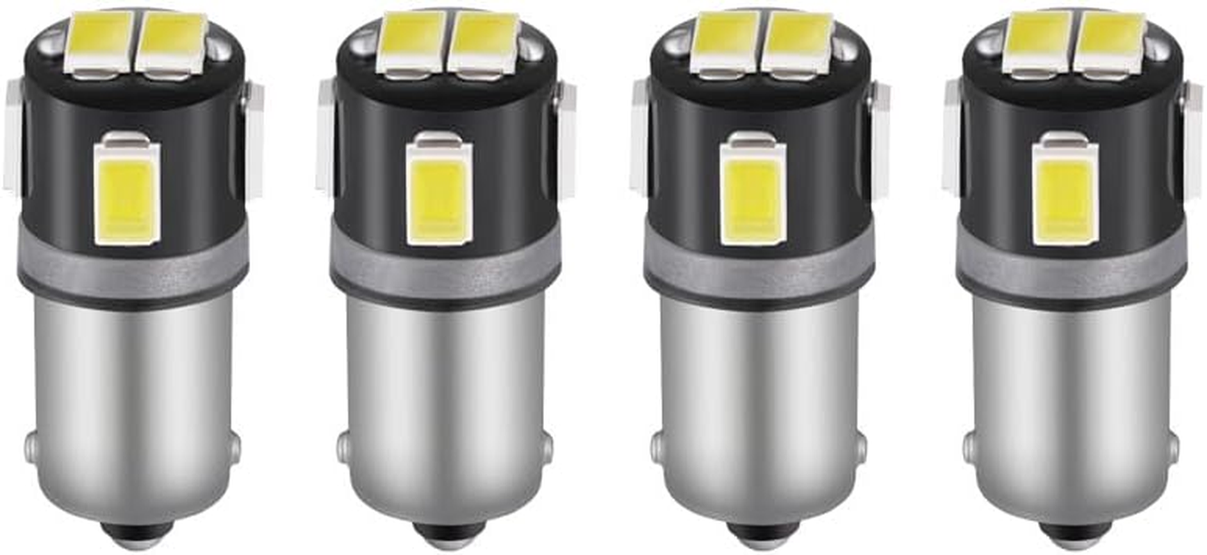 BA9S LED Bulbs BA9 1895 1891 53 57 Light Bulb 6-SMD 5630 Chips 6000K White 47830 64111 3893 for Car Interior Reading Dome Map License Plate Glove Box Cargo Light, Pack of 4