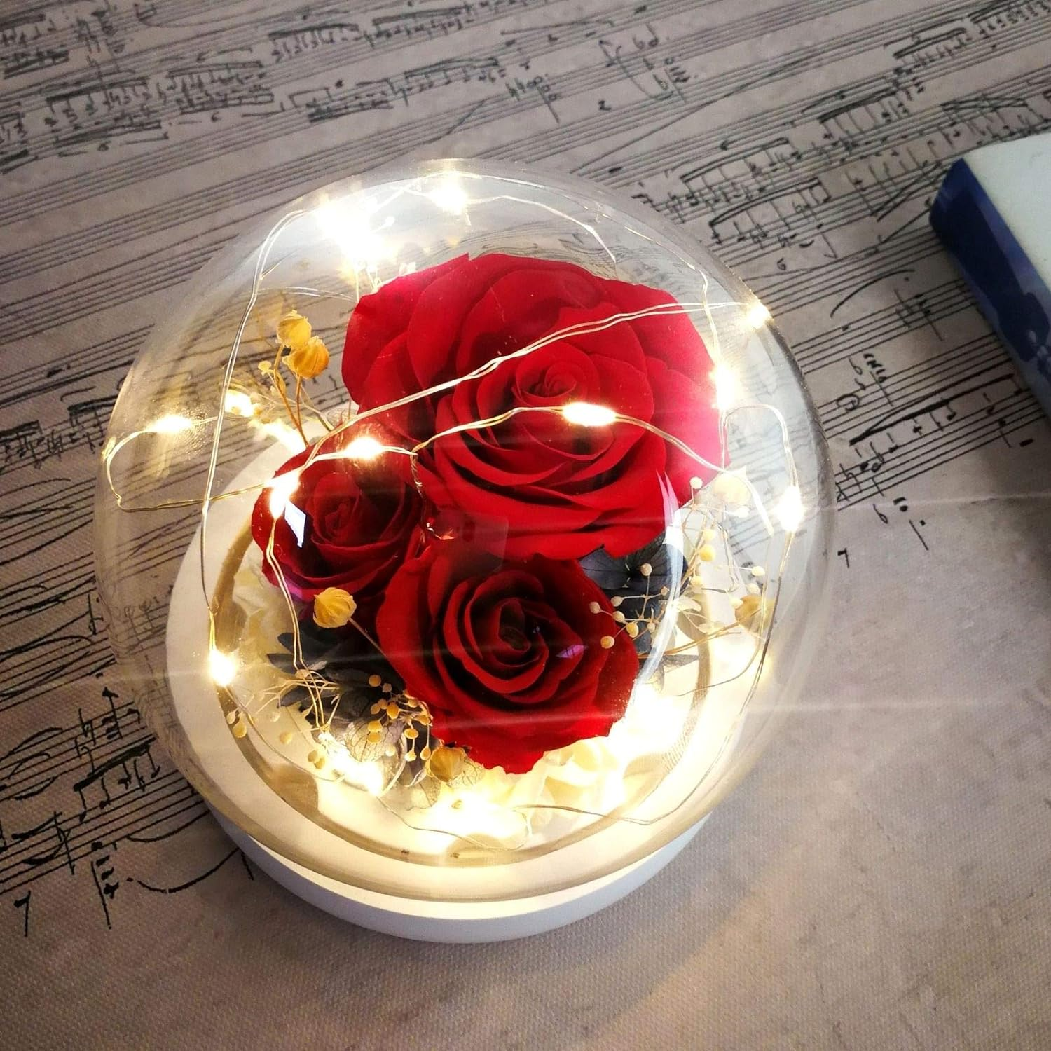 Kylin Glory Forever Flowers Real Eternal Roses Preserved Flowers Gift with LED Mood Lights for Valentine'S Day Birthday Anniversary, Elegant Present for Girlfriend Wife Mom Women (Sparkle Red)