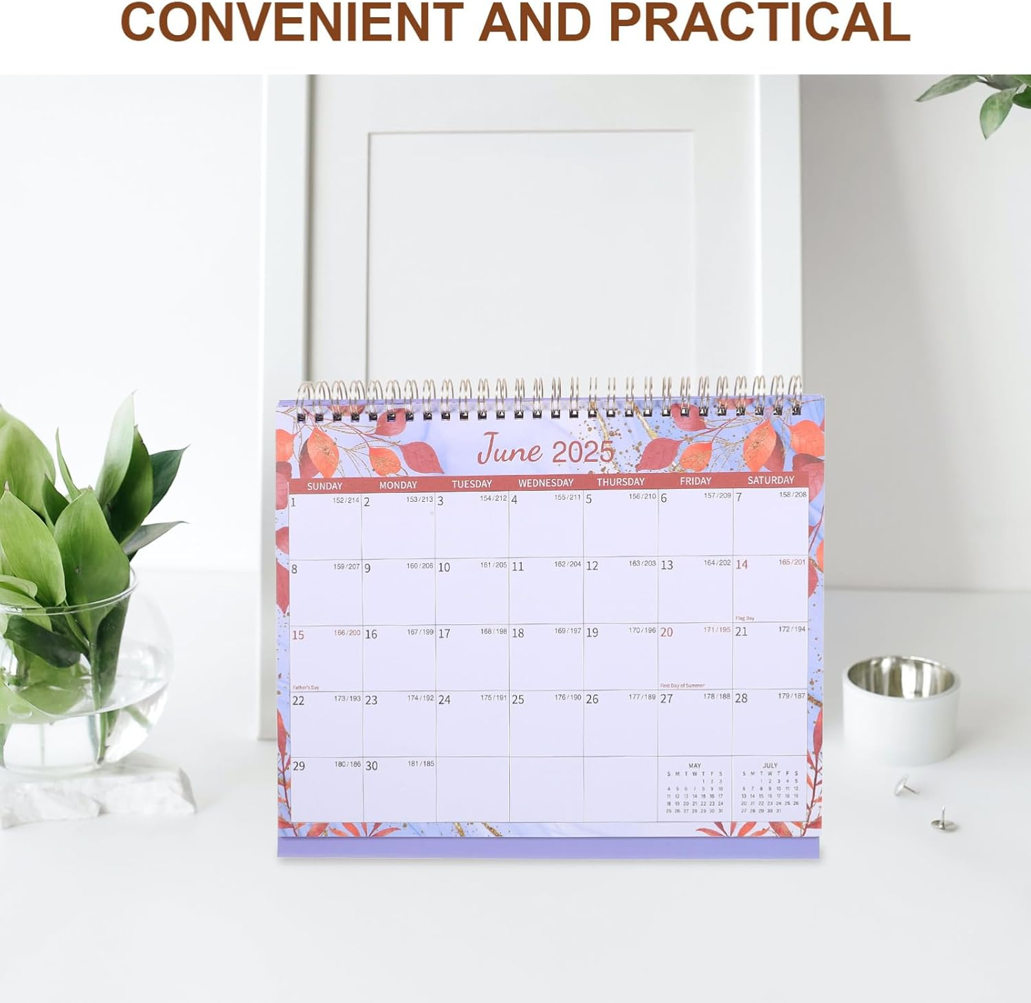 Tofficu Desk Calendar 2025 Runs from January 2025 until Dec. 2025, 18 Months Standing Flip Calendar Desktop Calendar for School, Home and Office Supplies Purple