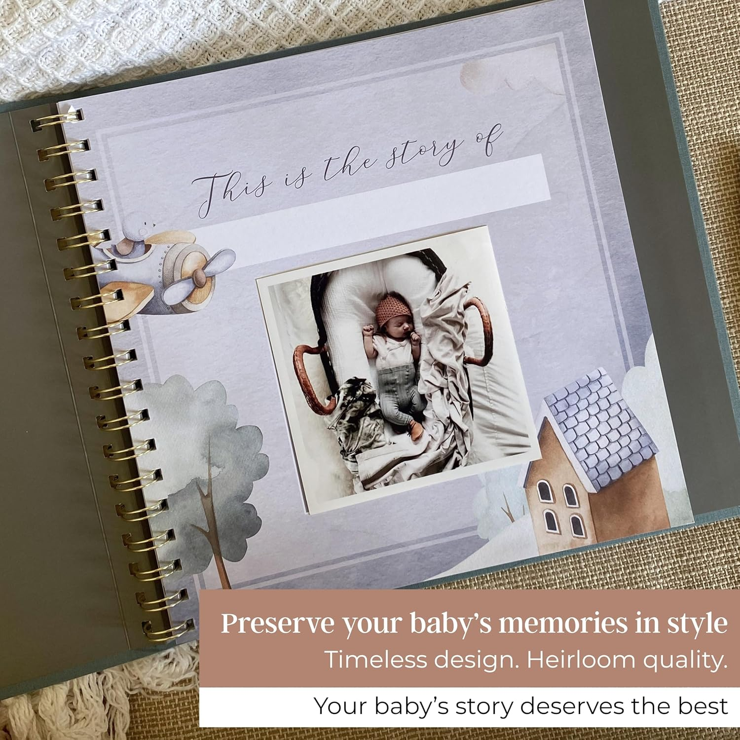 Peachly Baby Boy Memory Book | Baby First Year Keepsake for Milestones | Simple Scrapbook for Boy Milestones | Finn (Blue) image number 3