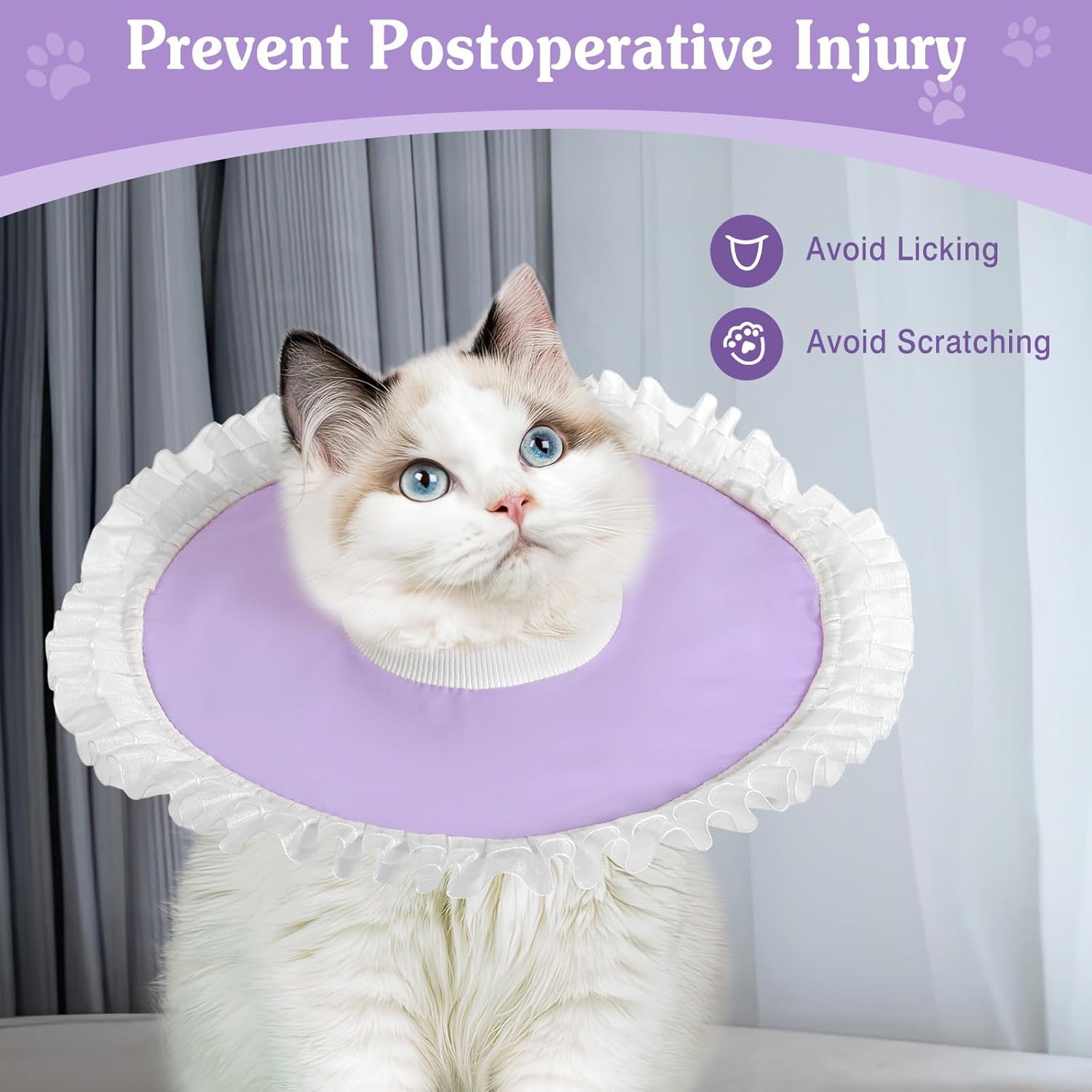 Vavopaw Waterproof Cat Collar, Adjustable Soft Anti-Licking Lightweight Pet Protective Collar after Surgery, Recovery E-Collar for Cats, Small Dogs, M image number 2