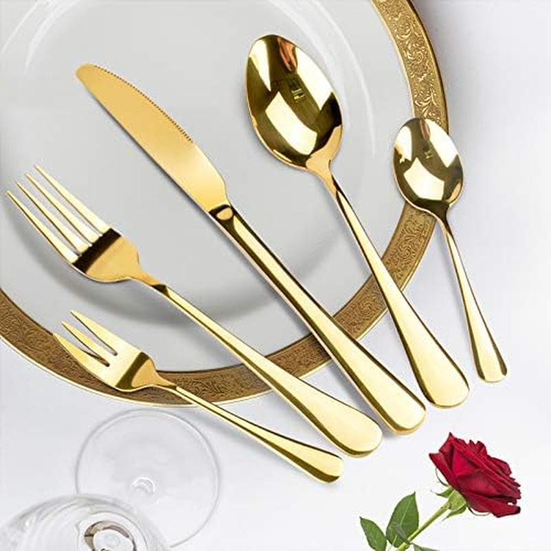 Oziral 20-Piece Gold Cutlery Set - 4 Knife, 4 Fork, 4 Spoon, 4 Salad Fork, 4 Teaspoon - Stainless Steel - Ideal for Everyday Use image number 2