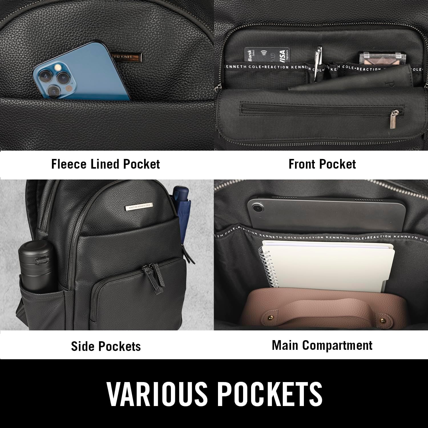 Kenneth Cole REACTION Marley Vegan Pebble Leather Backpack Tote & image number 6