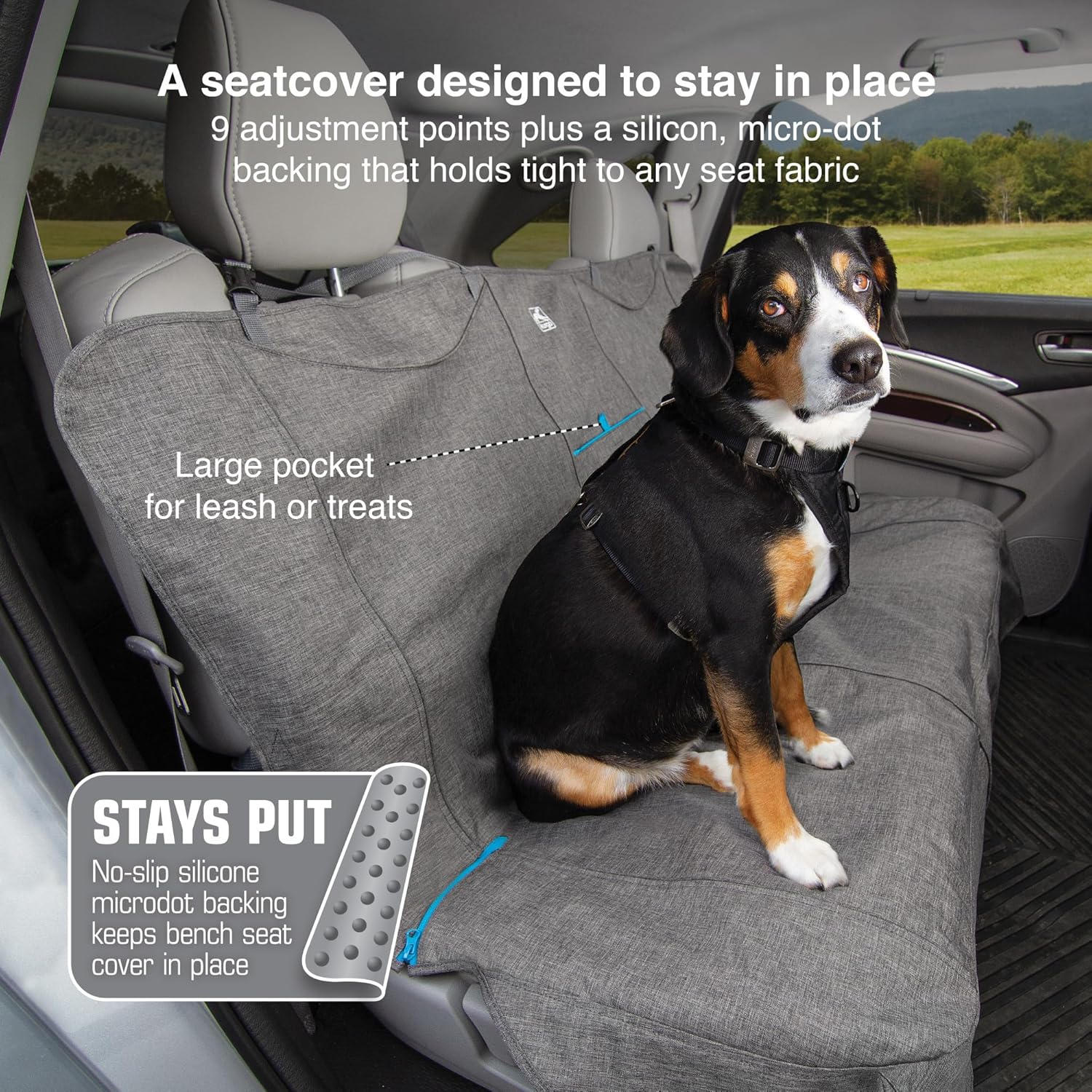 Kurgo Dog Seat Cover No Slip | Nonslip Car Bench Seat Covers for Pets | Dog Back Seat Cover Protector | No Slip Grip Bench Seat Cover (Heather Charcoal Grey, 55") image number 1