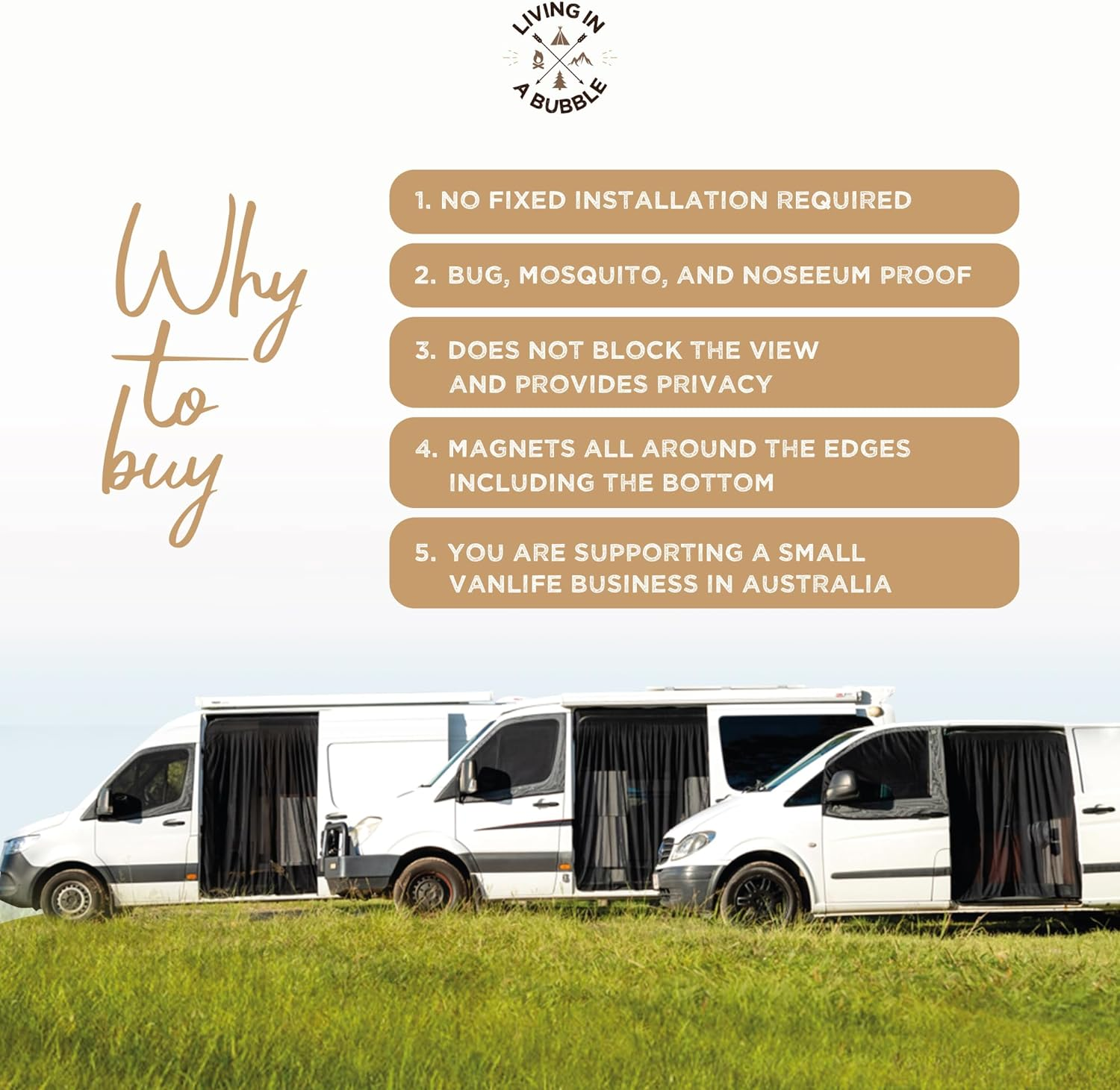 Fly Screen Magnetic for Camper Van - Fly Net Mesh for Bug, Mosquito, Insects - for Hiace, Iload, Transporter, Express, Multivan and Others with Magnets image number 5