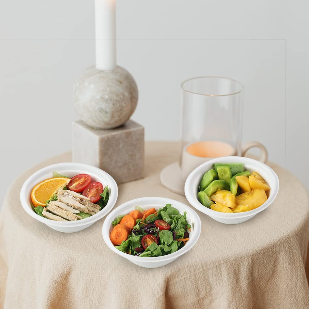 Oomcu 100 Pack 8Oz Heavy Duty Paper Bowls - Compostable Disposable Soup Bowls for Hot Food, Ice Cream, Salad, Snacks, Dessert, Picnics (White)