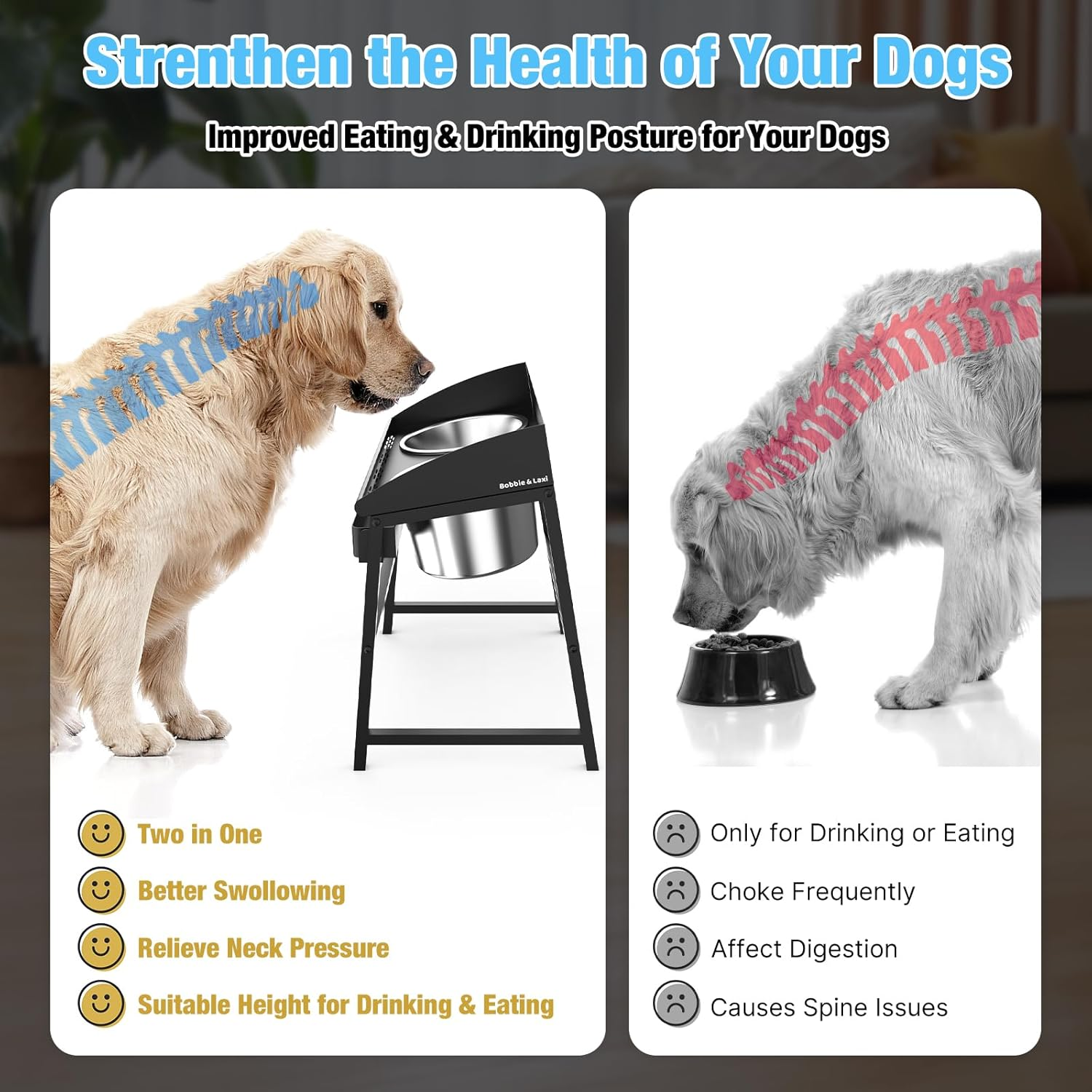 Elevated Dog Bowls for Large Dog, 38Cm Tall Raised Food and Water Bowl Set with Stand, Full Metal Spill Proof Design and Stainless Bowls for Indoor & Outdoor Use image number 4