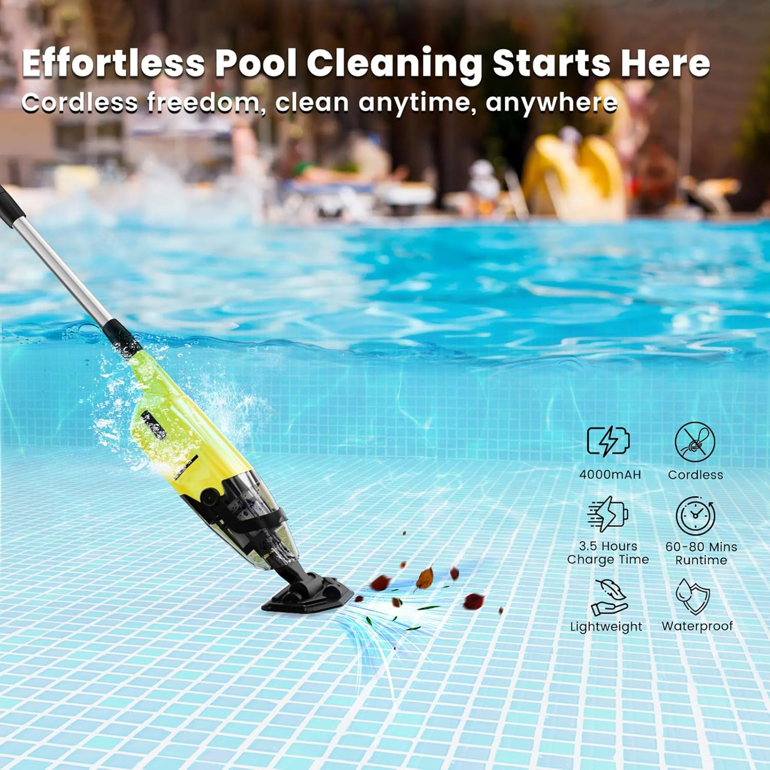 Handheld Pool Vacuum, Cordless Spa Cleaner Ideal for Hot Tubs and above Ground Pools for Debris and Small Leaves (Yellow) image number 1