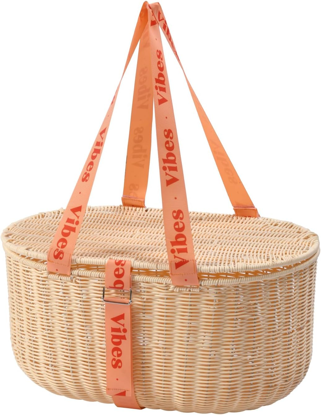 Vibes Barossa 4 Person Natural Wicker Picnic Basket Set Peach Lining Willow Wood with Carry Straps Outdoor Travel Camping Hamper Set Included, Cutlery, Plates, Wine Glass, Corkscrew, Cheese Board