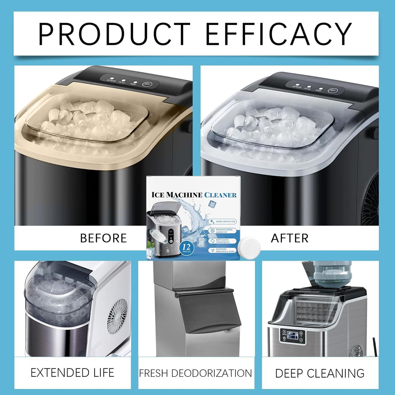 Countertop Ice Maker Cleaner | 12 Piece Ice Machine Cleaner Descaler Tablets - Cleaning Washing Descaling for Home Icemaker Appliance Cooler Remove Odor Coffee image number 3